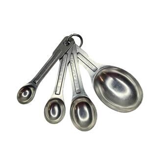 Vintage Aluminum Metal Nesting Oval Measuring Spoonsi With Ring US Std Set of 4